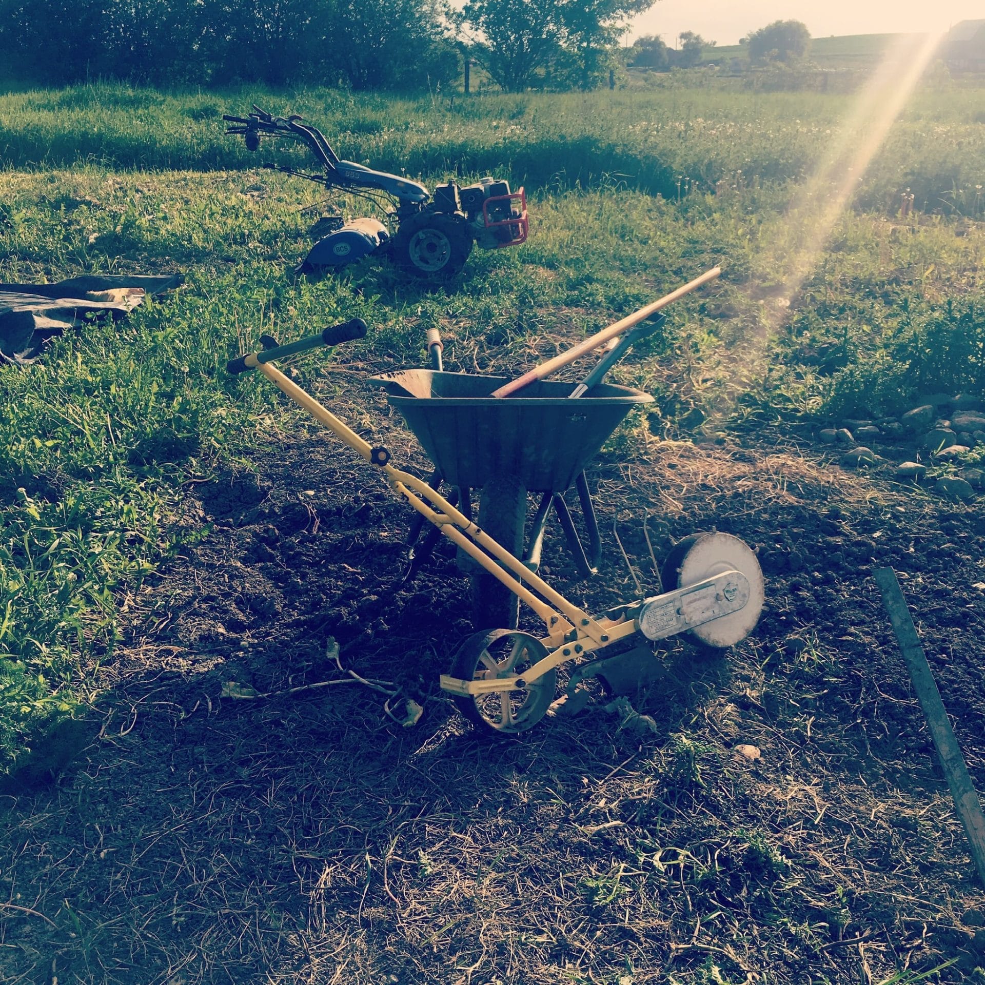 Farming implements after a long days' work on an organic vegetable farm
