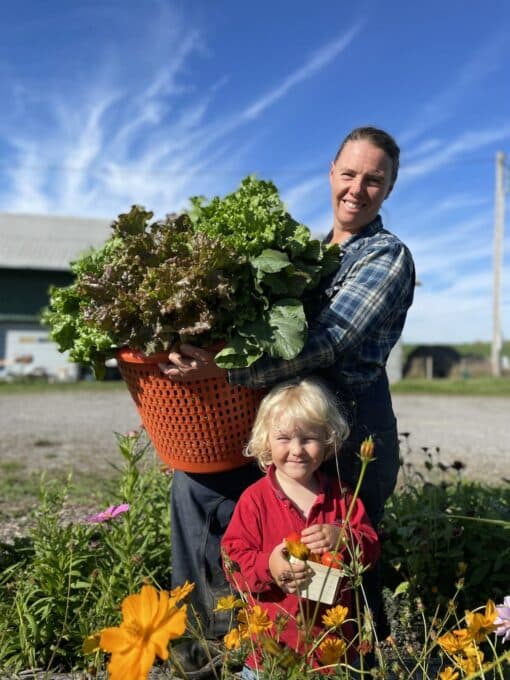 Organic Vegetable Farmer and Kid